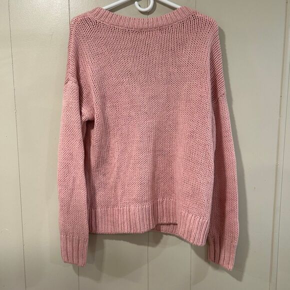 PINK Victoria’s Secret Women’s Medium Pink Chunky Knit V-Neck Sweater - Picture 2 of 5